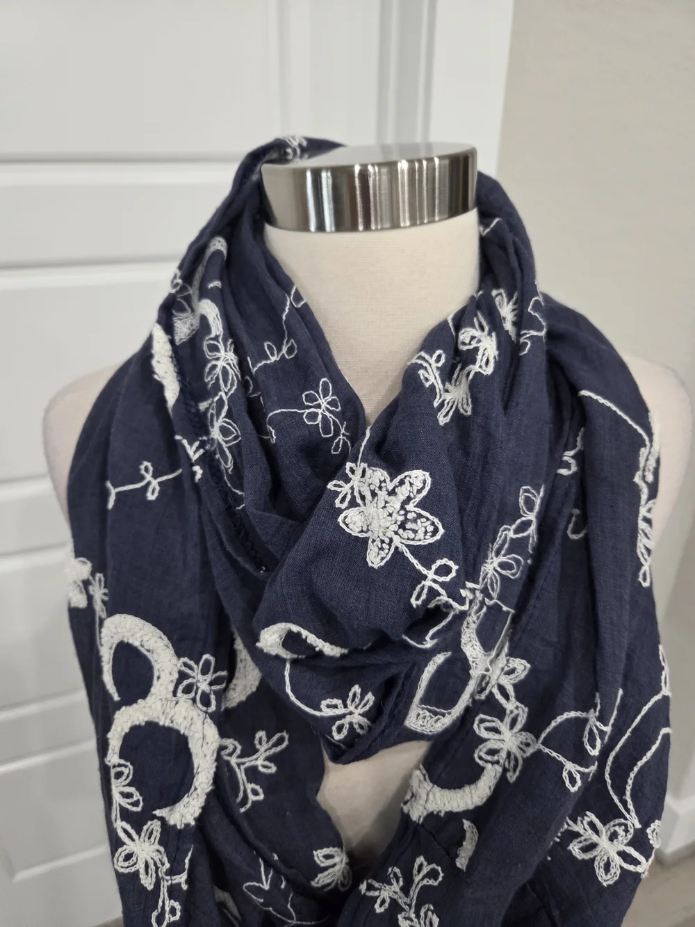 VAN HEUSEN Navy Floral Embroidered Infinity Scarf
